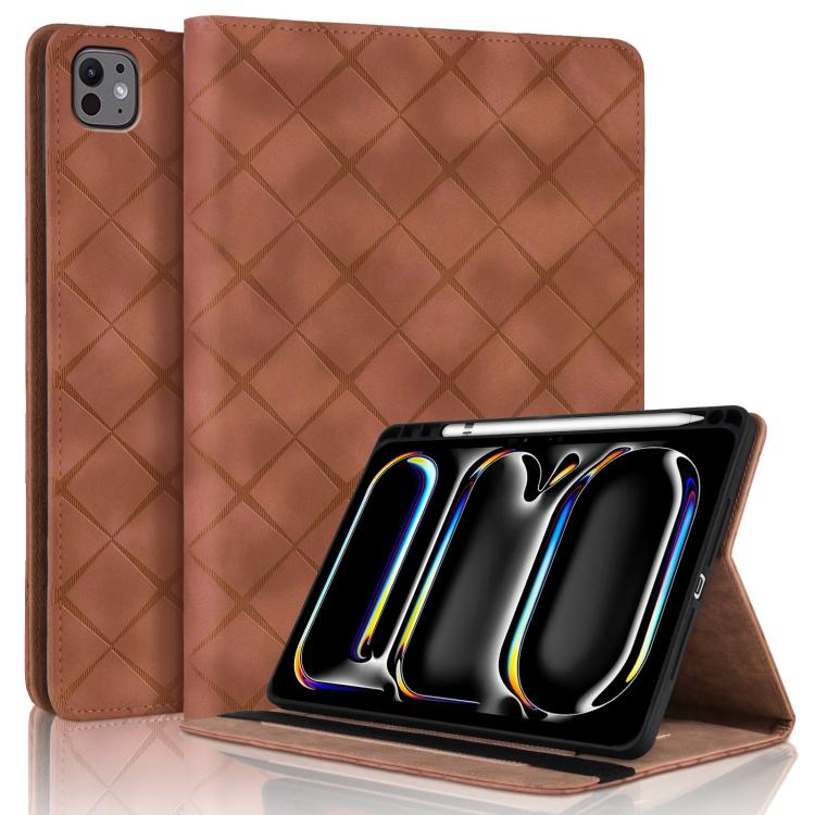 

For iPad Pro 11 2024 Rhombus Embossed Leather Smart Tablet Case(Brown)