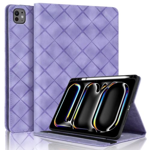 

For iPad Pro 11 2024 Rhombus Embossed Leather Smart Tablet Case(Purple)