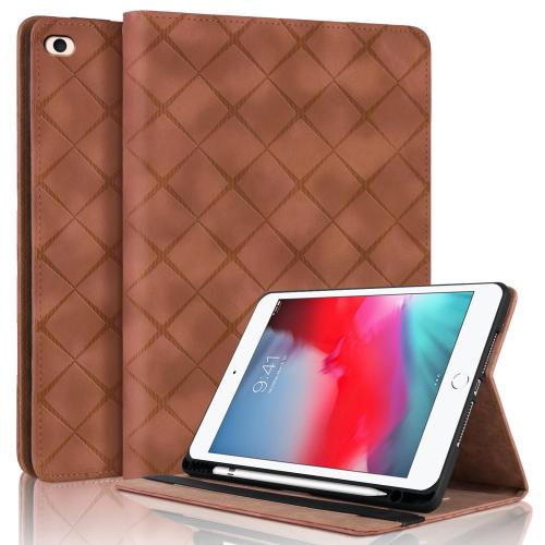 

For iPad mini 5 / 4 / 3 / 2 / 1 Rhombus Embossed Leather Smart Tablet Case(Brown)