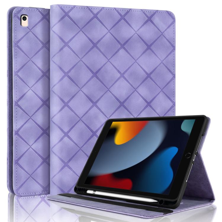 

For iPad Air / Air 2 / 9.7 2017 / 2018 Rhombus Embossed Leather Smart Tablet Case(Purple)