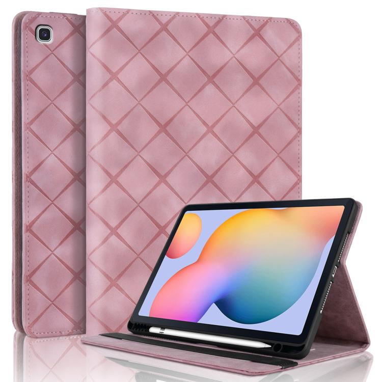 

For Samsung Galaxy Tab S6 Lite 2024 Rhombus Embossed Leather Smart Tablet Case(Pink)