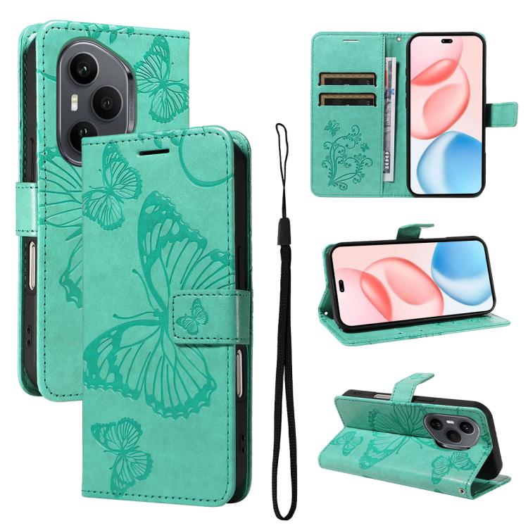 

For Honor 400 Pro Global 160.8mm 3D Butterfly Embossed Pattern Flip Leather Phone Case(Green)