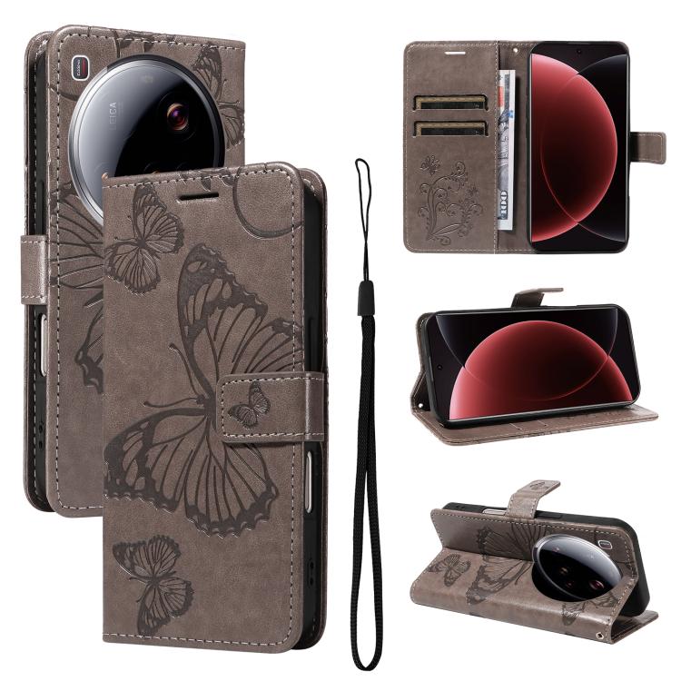 

For Xiaomi 15 Ultra 5G Global 3D Butterfly Embossed Pattern Flip Leather Phone Case(Grey)