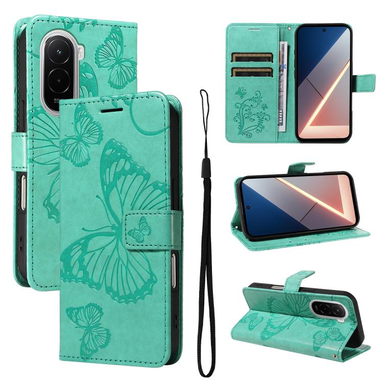 

For Xiaomi Poco M7 4G 169mm 3D Butterfly Embossed Pattern Flip Leather Phone Case(Green)