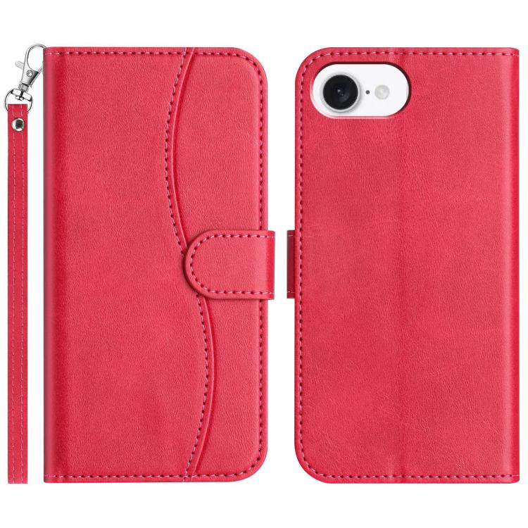 

For iPhone 16e Dual-Folded S-shape Leather Phone Case(Rose Red)