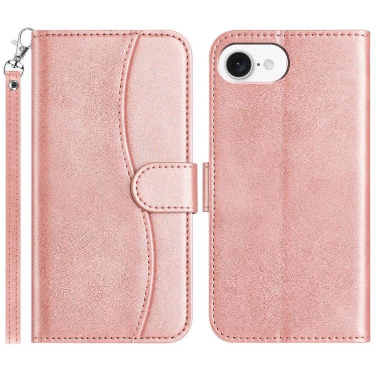 

For iPhone 16e Dual-Folded S-shape Leather Phone Case(Rose Gold)