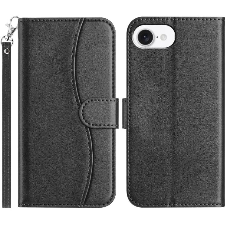 

For iPhone 16e Dual-Folded S-shape Leather Phone Case(Black)
