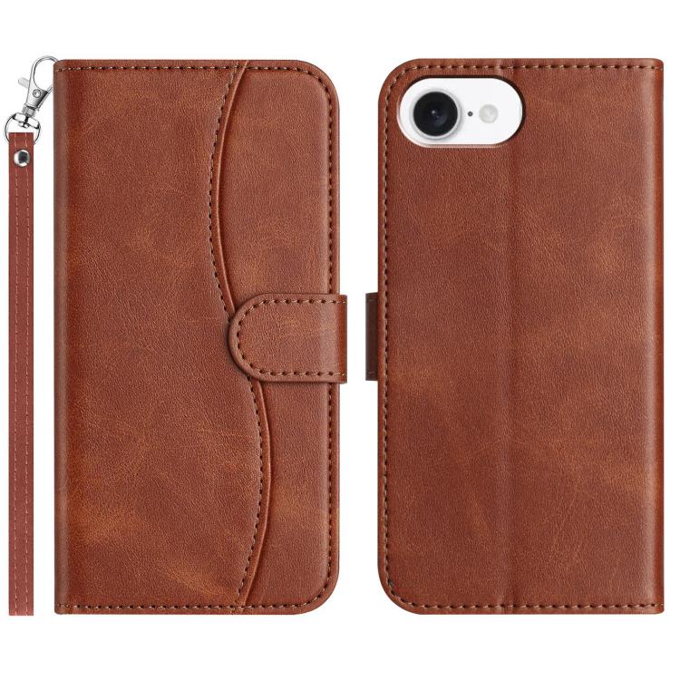

For iPhone 16e Dual-Folded S-shape Leather Phone Case(Coffee)