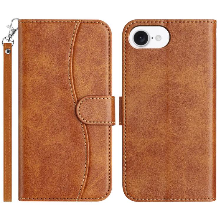 

For iPhone 16e Dual-Folded S-shape Leather Phone Case(Brown)
