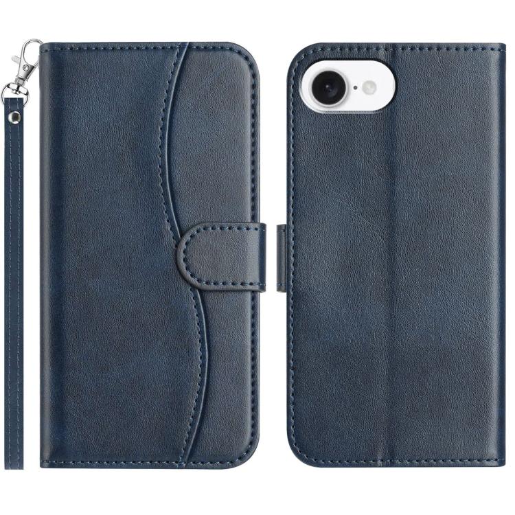 

For iPhone 16e Dual-Folded S-shape Leather Phone Case(Navy Blue)