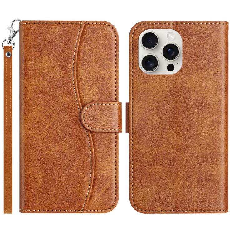 

For iPhone 16 Pro Max Dual-Folded S-shape Leather Phone Case(Brown)