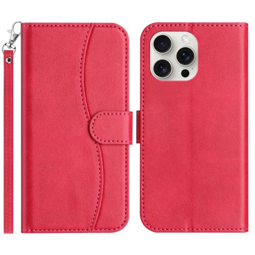 

For iPhone 16 Pro Dual-Folded S-shape Leather Phone Case(Rose Red)