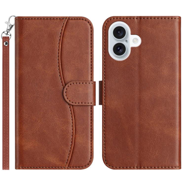 

For iPhone 16 Plus Dual-Folded S-shape Leather Phone Case(Coffee)