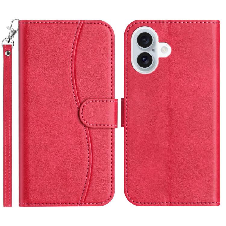 

For iPhone 16 Dual-Folded S-shape Leather Phone Case(Rose Red)