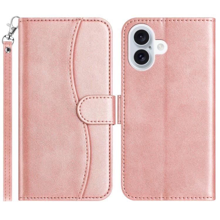 

For iPhone 16 Dual-Folded S-shape Leather Phone Case(Rose Gold)