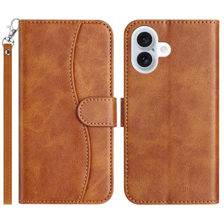 

For iPhone 16 Dual-Folded S-shape Leather Phone Case(Brown)