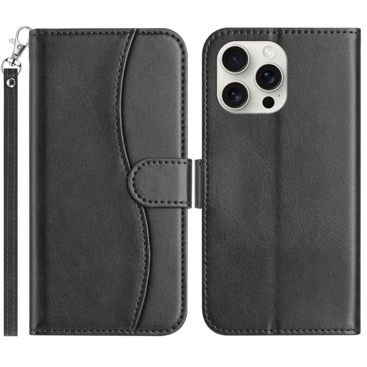 

For iPhone 15 Pro Max Dual-Folded S-shape Leather Phone Case(Black)