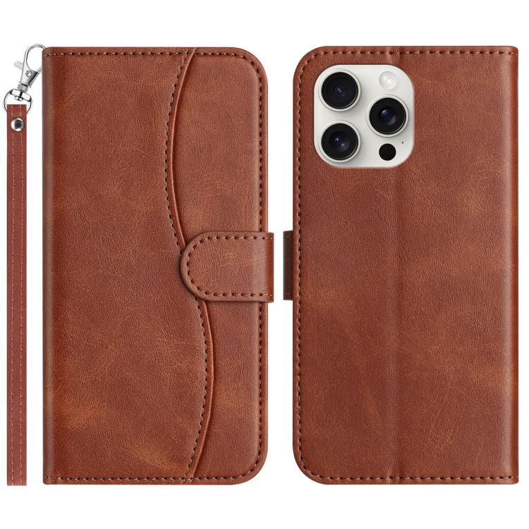 

For iPhone 15 Pro Dual-Folded S-shape Leather Phone Case(Coffee)