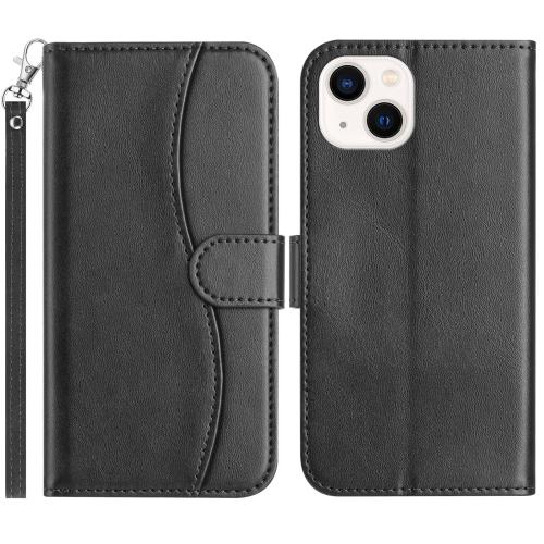 

For iPhone 15 Plus Dual-Folded S-shape Leather Phone Case(Black)