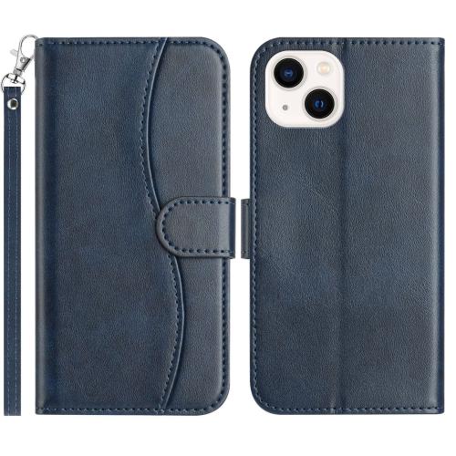 

For iPhone 15 Plus Dual-Folded S-shape Leather Phone Case(Navy Blue)