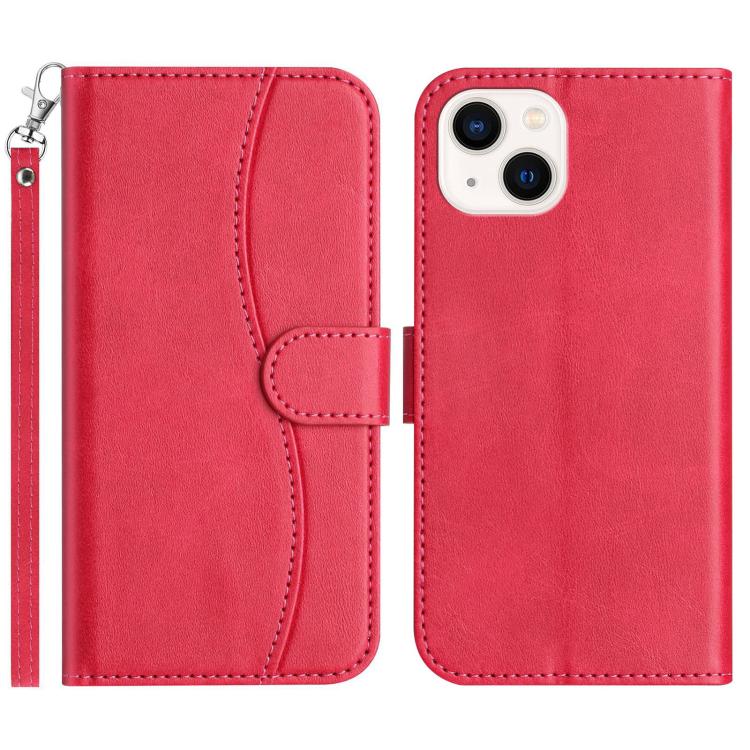 

For iPhone 15 Dual-Folded S-shape Leather Phone Case(Rose Red)