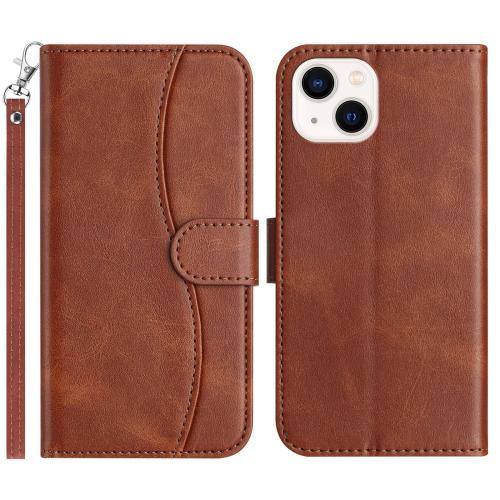 

For iPhone 15 Dual-Folded S-shape Leather Phone Case(Coffee)