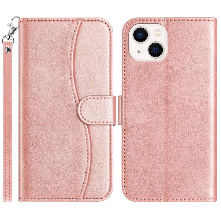 

For iPhone 14 Dual-Folded S-shape Leather Phone Case(Rose Gold)
