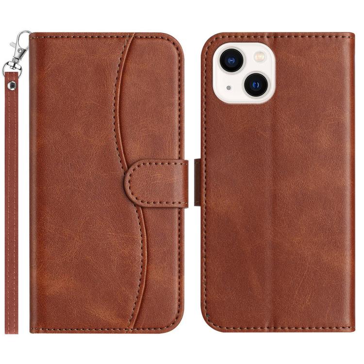 

For iPhone 14 Dual-Folded S-shape Leather Phone Case(Coffee)