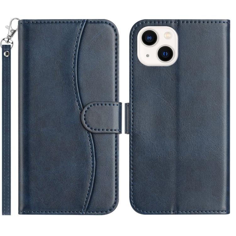 

For iPhone 14 Dual-Folded S-shape Leather Phone Case(Navy Blue)