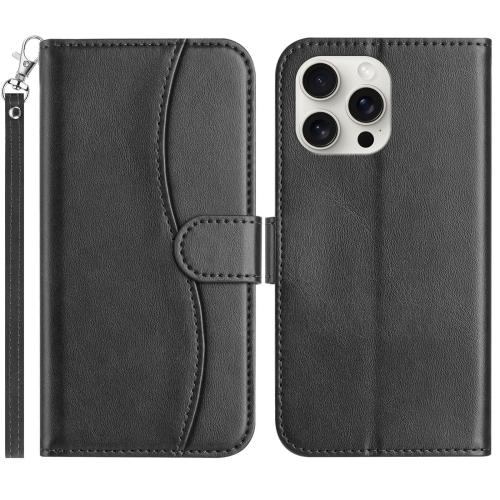 

For iPhone 14 Pro Dual-Folded S-shape Leather Phone Case(Black)