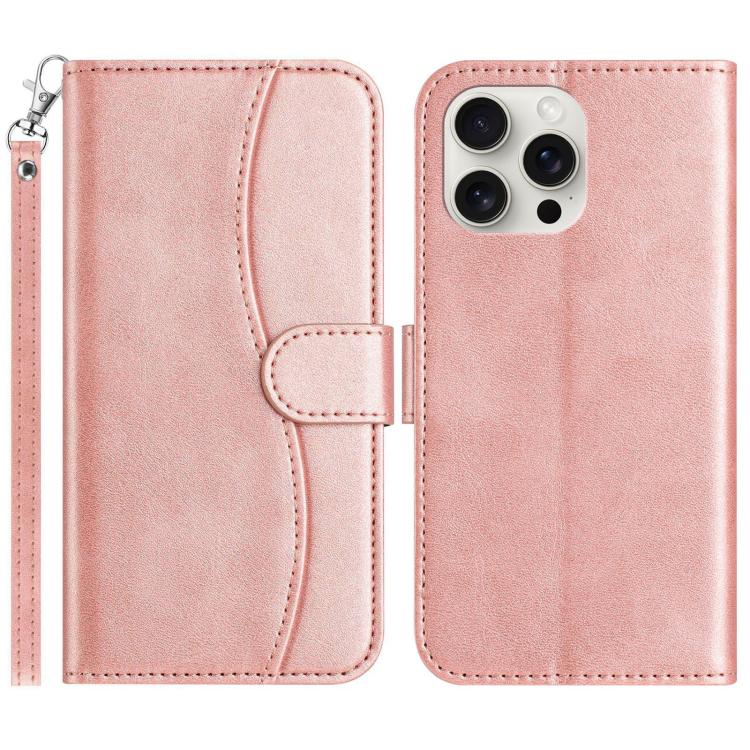 

For iPhone 14 Pro Max Dual-Folded S-shape Leather Phone Case(Rose Gold)