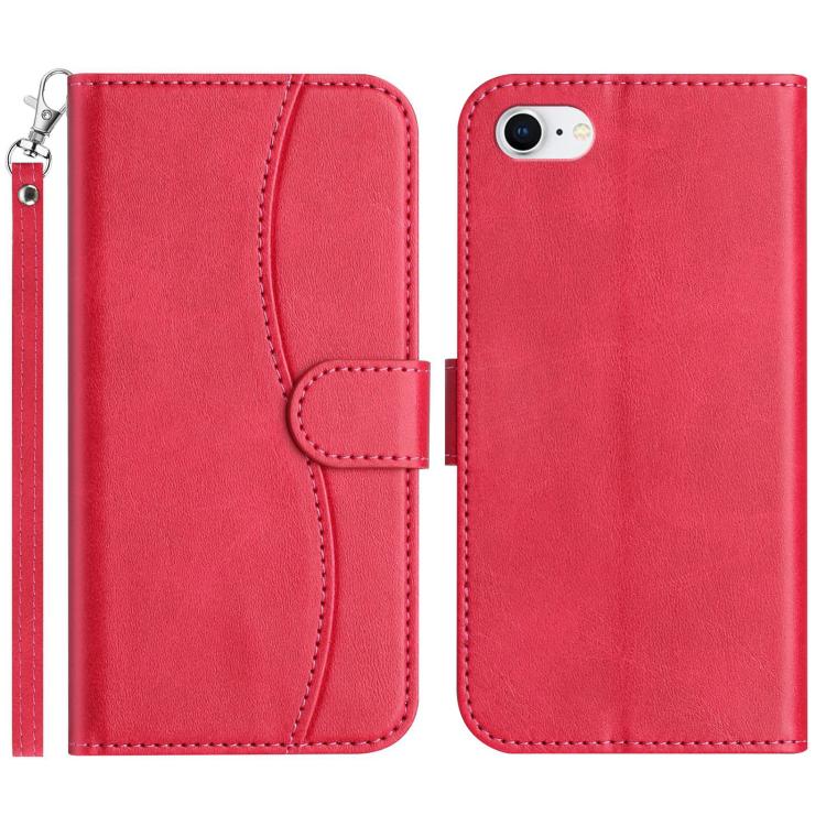 

For iPhone 7 / 8 / SE 2022 Dual-Folded S-shape Leather Phone Case(Rose Red)