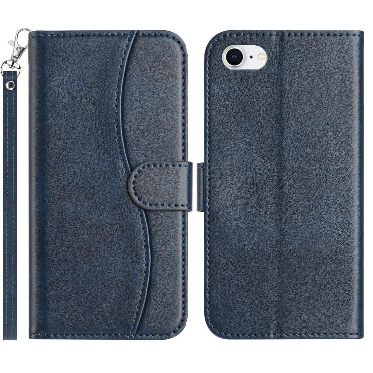 

For iPhone 7 / 8 / SE 2022 Dual-Folded S-shape Leather Phone Case(Navy Blue)