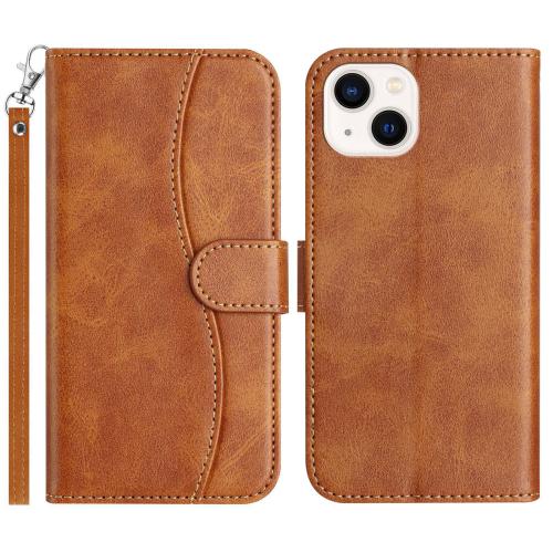 

For iPhone 13 Dual-Folded S-shape Leather Phone Case(Brown)