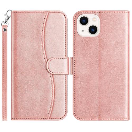 

For iPhone 13 mini Dual-Folded S-shape Leather Phone Case(Rose Gold)