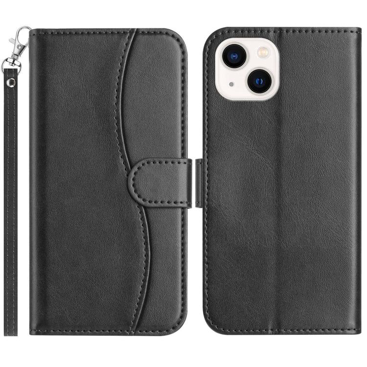 

For iPhone 13 mini Dual-Folded S-shape Leather Phone Case(Black)