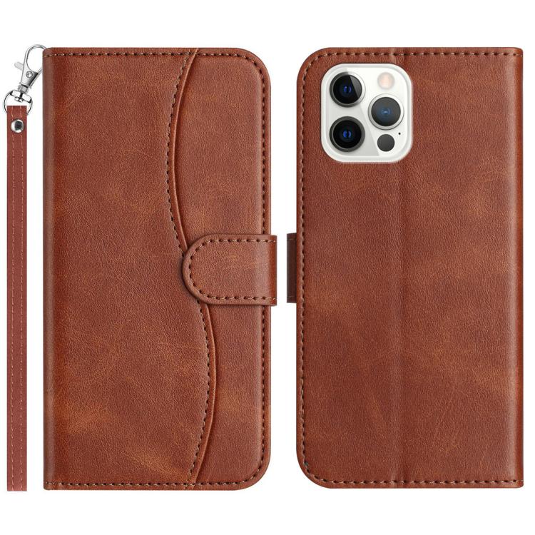 

For iPhone 12 / 12 Pro Dual-Folded S-shape Leather Phone Case(Coffee)
