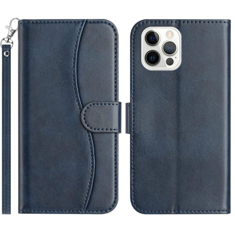 

For iPhone 12 / 12 Pro Dual-Folded S-shape Leather Phone Case(Navy Blue)