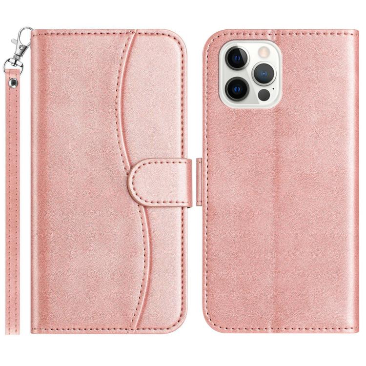 

For iPhone 12 Pro Max Dual-Folded S-shape Leather Phone Case(Rose Gold)
