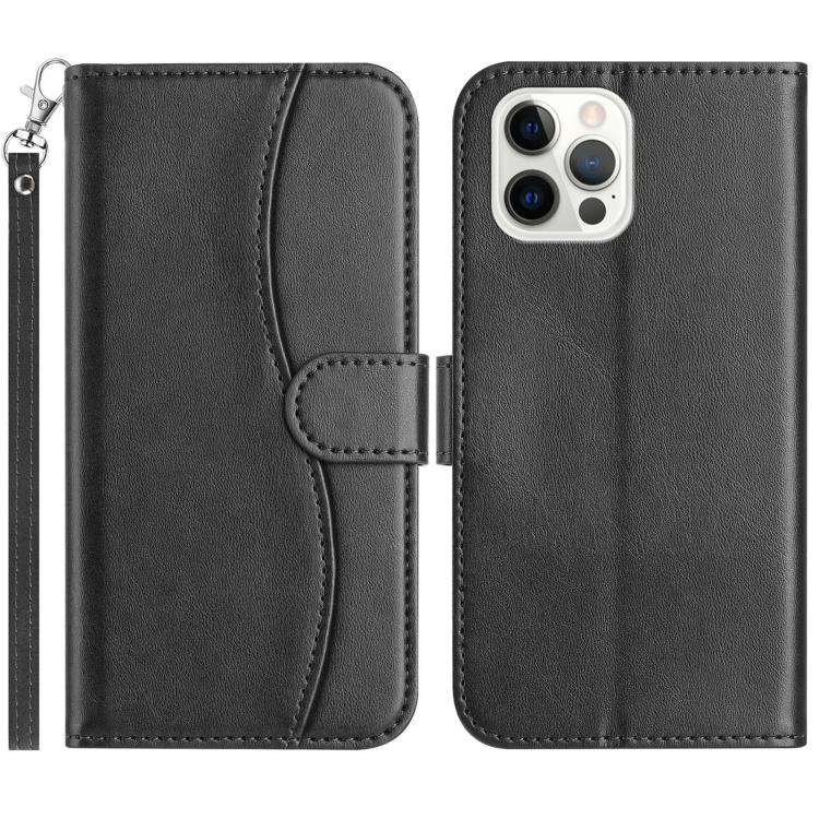 

For iPhone 12 Pro Max Dual-Folded S-shape Leather Phone Case(Black)