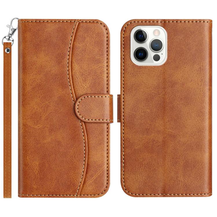 

For iPhone 12 Pro Max Dual-Folded S-shape Leather Phone Case(Brown)