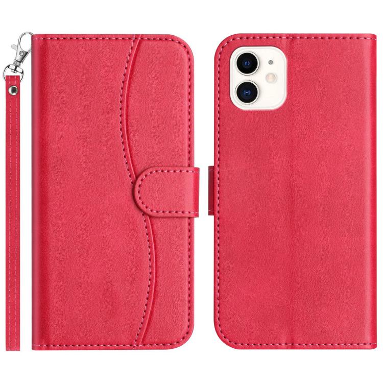 

For iPhone 12 mini Dual-Folded S-shape Leather Phone Case(Rose Red)