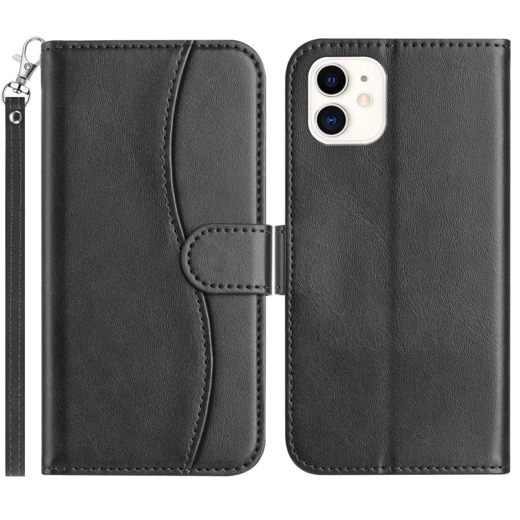 

For iPhone 12 mini Dual-Folded S-shape Leather Phone Case(Black)