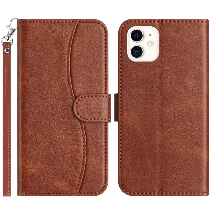 

For iPhone 12 mini Dual-Folded S-shape Leather Phone Case(Coffee)