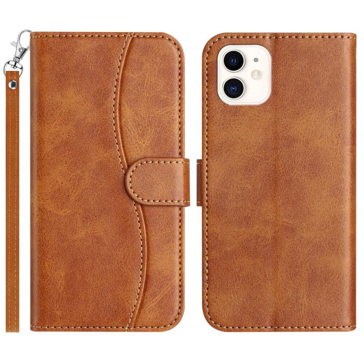 

For iPhone 12 mini Dual-Folded S-shape Leather Phone Case(Brown)