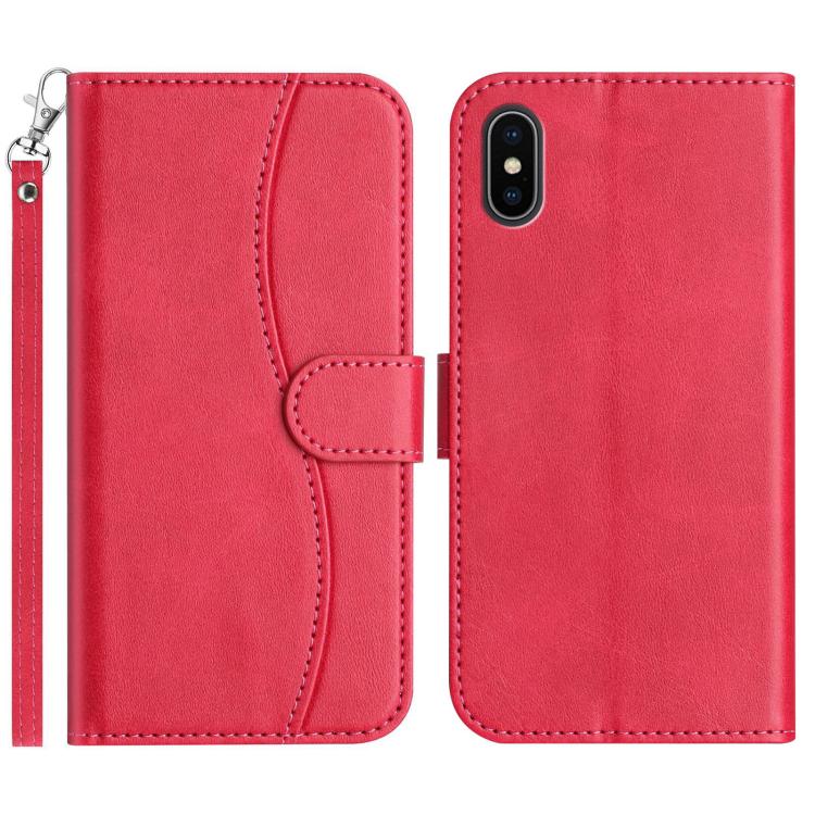 

For iPhone X / XS Dual-Folded S-shape Leather Phone Case(Rose Red)