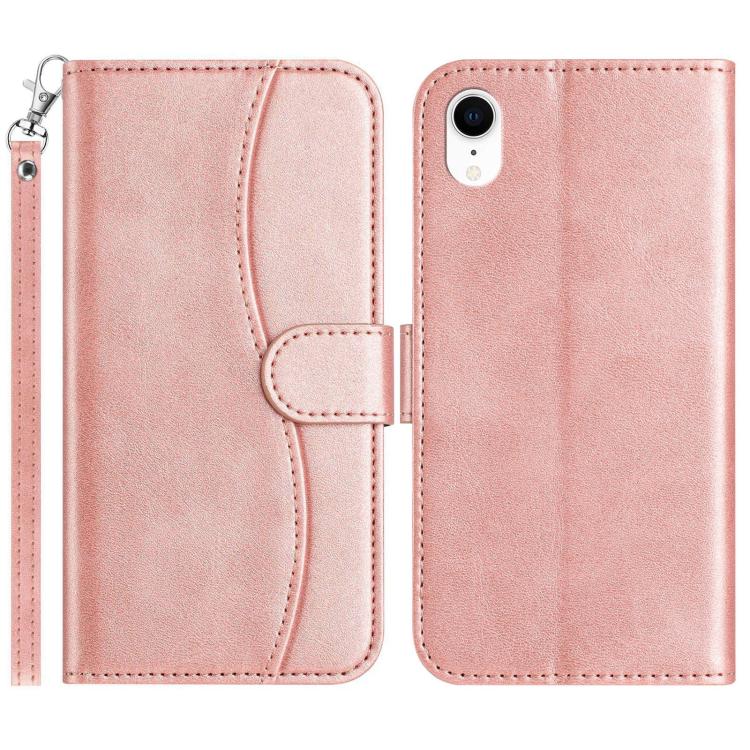 

For iPhone XR Dual-Folded S-shape Leather Phone Case(Rose Gold)