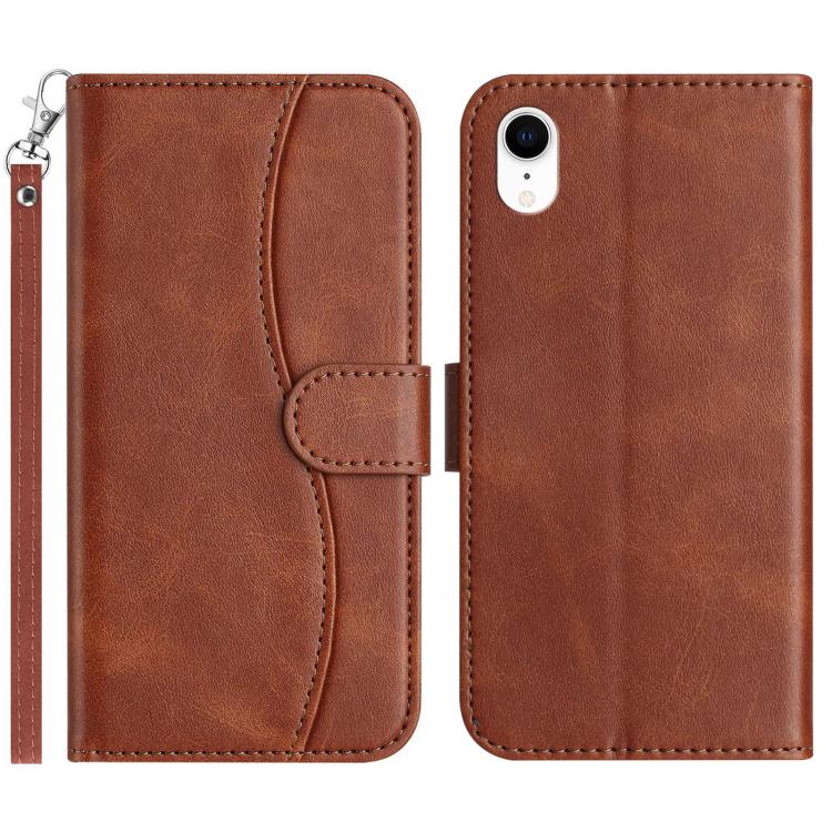 

For iPhone XR Dual-Folded S-shape Leather Phone Case(Coffee)