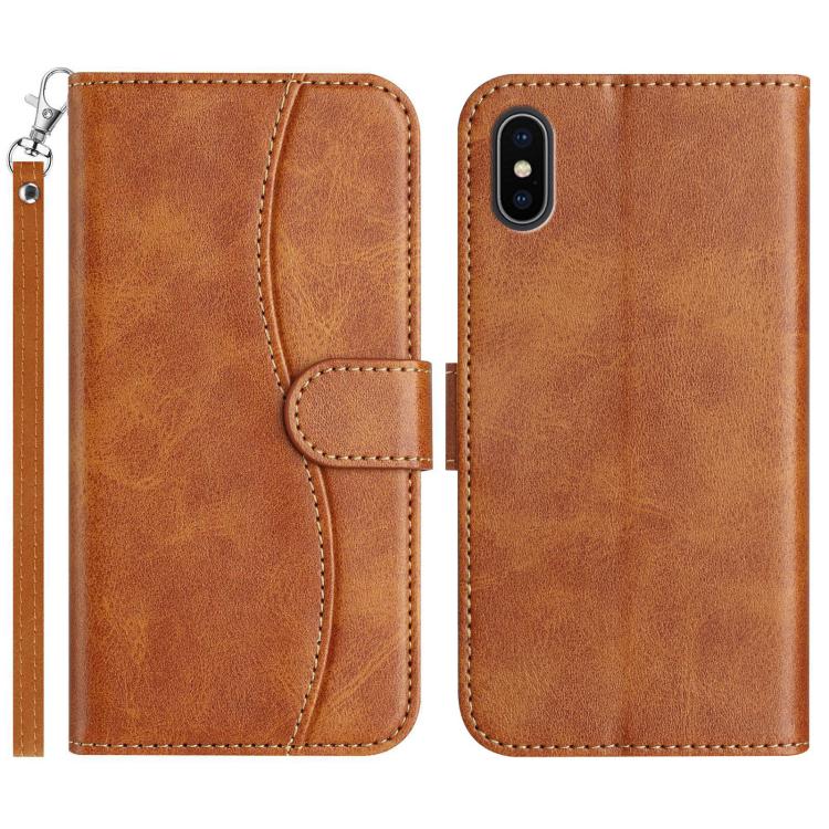 

For iPhone XS Max Dual-Folded S-shape Leather Phone Case(Brown)