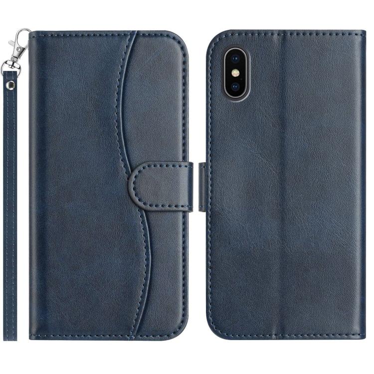 

For iPhone XS Max Dual-Folded S-shape Leather Phone Case(Navy Blue)